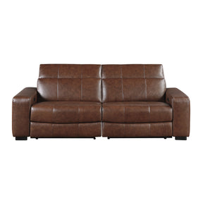 Sutton Brown Leather Power Double Reclining Loveseat with Power Headrests and Charging Ports by Homelegance at Eve Furniture