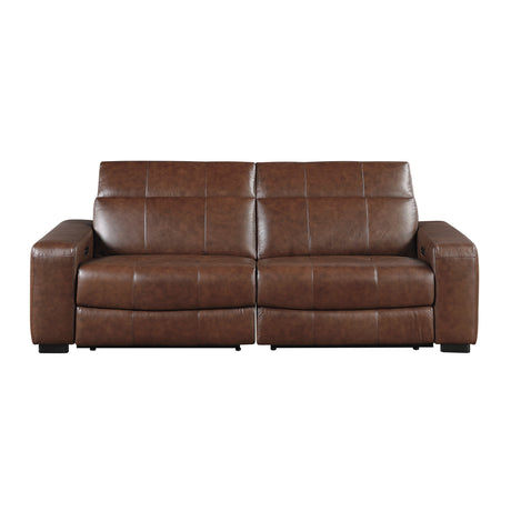 Sutton Brown Leather Power Double Reclining Loveseat with Power Headrests and Charging Ports by Homelegance at Eve Furniture