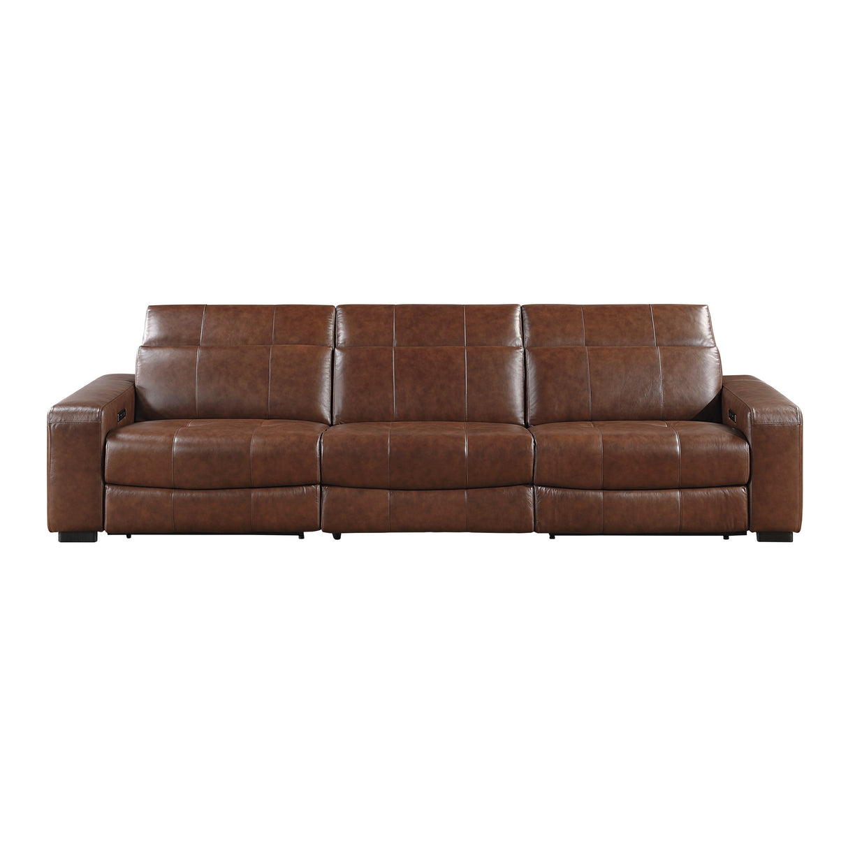 Sutton Brown Leather Power Double Reclining Sofa with Power Headrests and Charging Ports by Homelegance at Eve Furniture