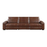 Sutton Brown Leather Power Double Reclining Sofa with Power Headrests and Charging Ports by Homelegance at Eve Furniture