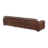 Sutton Brown Leather Power Double Reclining Sofa with Power Headrests and Charging Ports by Homelegance at Eve Furniture