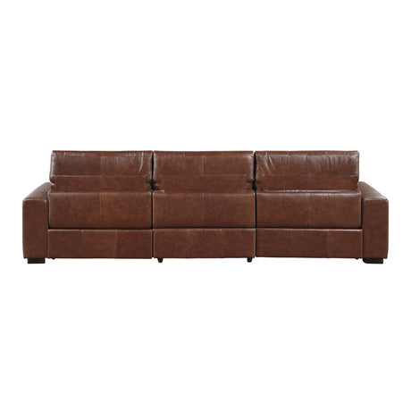 Sutton Brown Leather Power Double Reclining Sofa with Power Headrests and Charging Ports by Homelegance at Eve Furniture