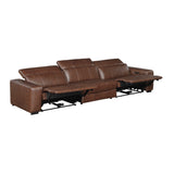 Sutton Brown Leather Power Double Reclining Sofa with Power Headrests and Charging Ports by Homelegance at Eve Furniture