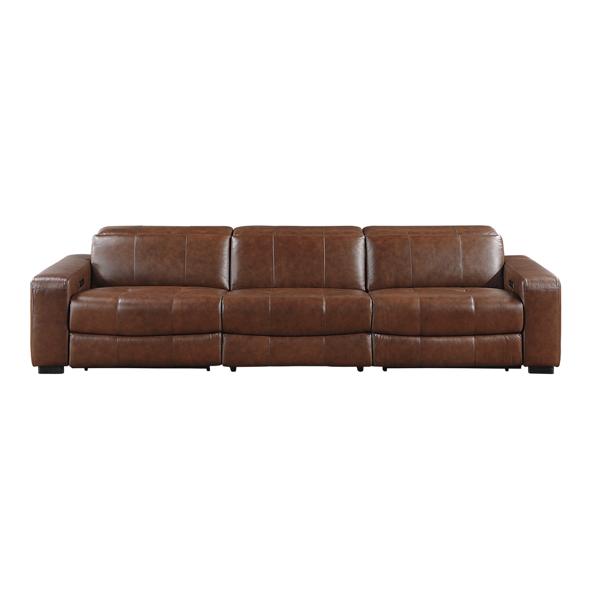 Sutton Brown Leather Power Double Reclining Sofa with Power Headrests and Charging Ports by Homelegance at Eve Furniture