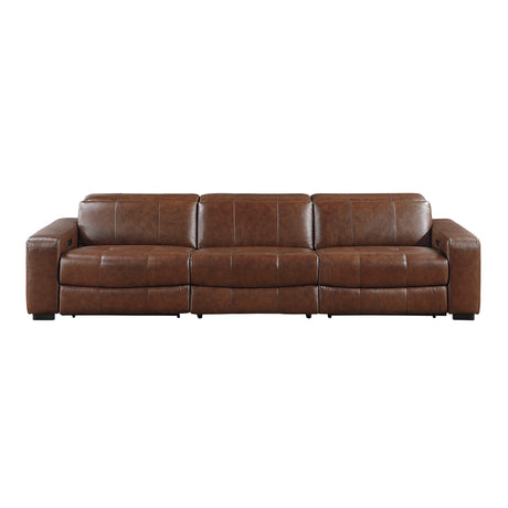 Sutton Brown Leather Power Double Reclining Sofa with Power Headrests and Charging Ports by Homelegance at Eve Furniture