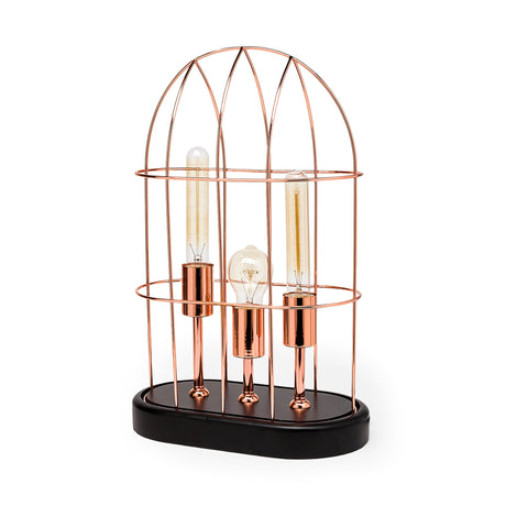 Sutton Rose-Gold Metal Cylindrical Cage Three Bulb Table Lamp by Mercana at Eve Furniture