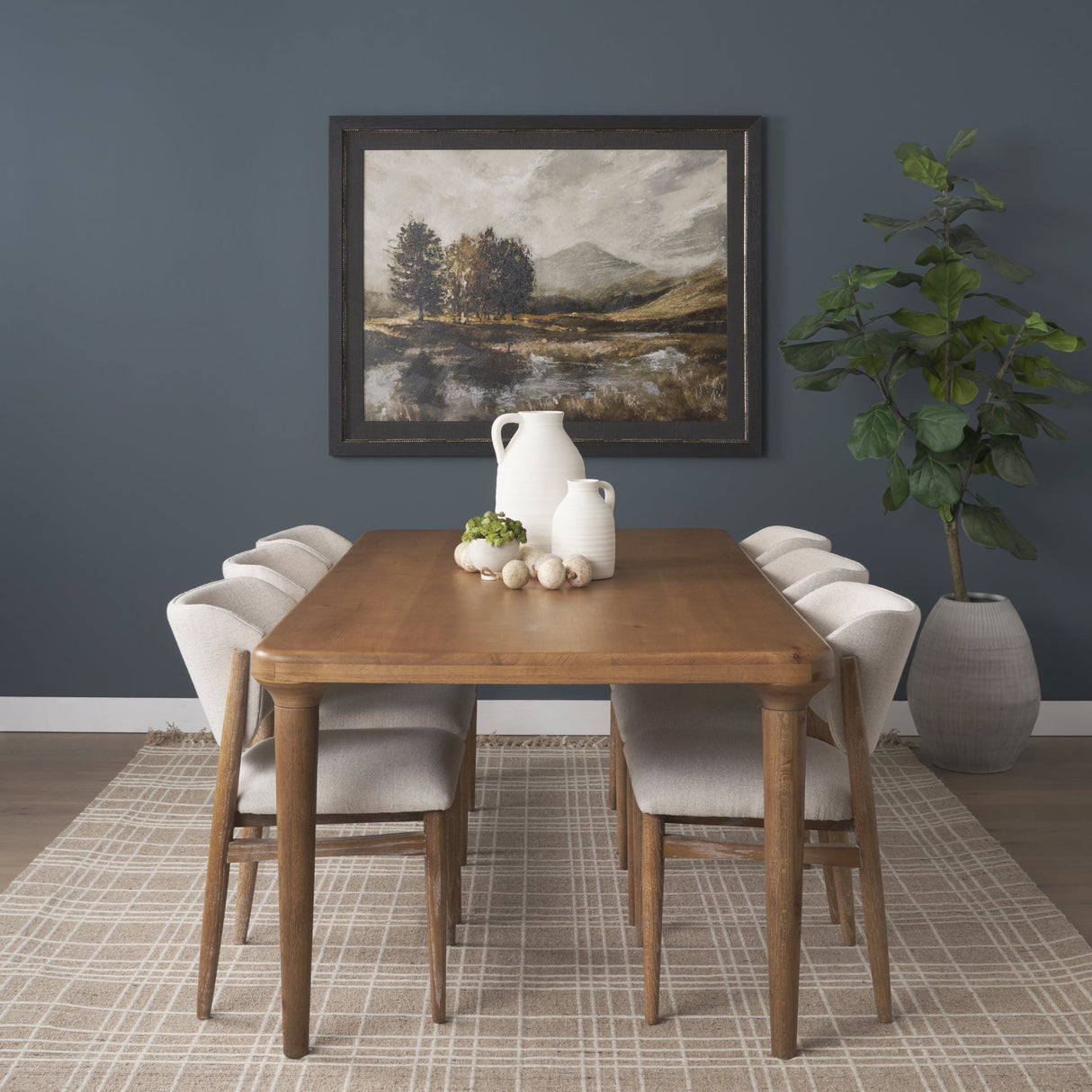 Suvan Light Brown Rectangular Oak Wood Dining Table by Mercana at Eve Furniture