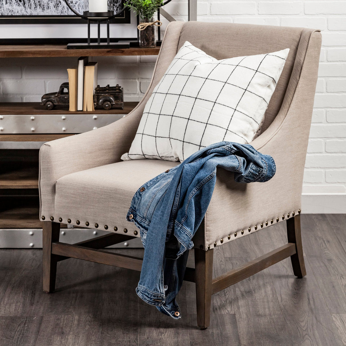 Suzanne White/Black Square Pattern Decorative Pillow Cover by Mercana at Eve Furniture