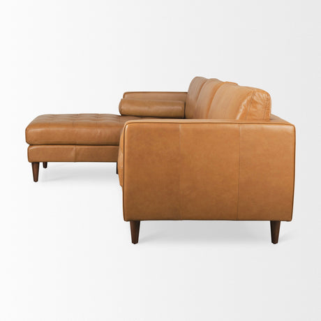 Svend Tan Leather Left Chaise Sectional Sofa by Mercana at Eve Furniture
