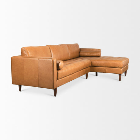 Svend Tan Leather Right Chaise Sectional Sofa by Mercana at Eve Furniture