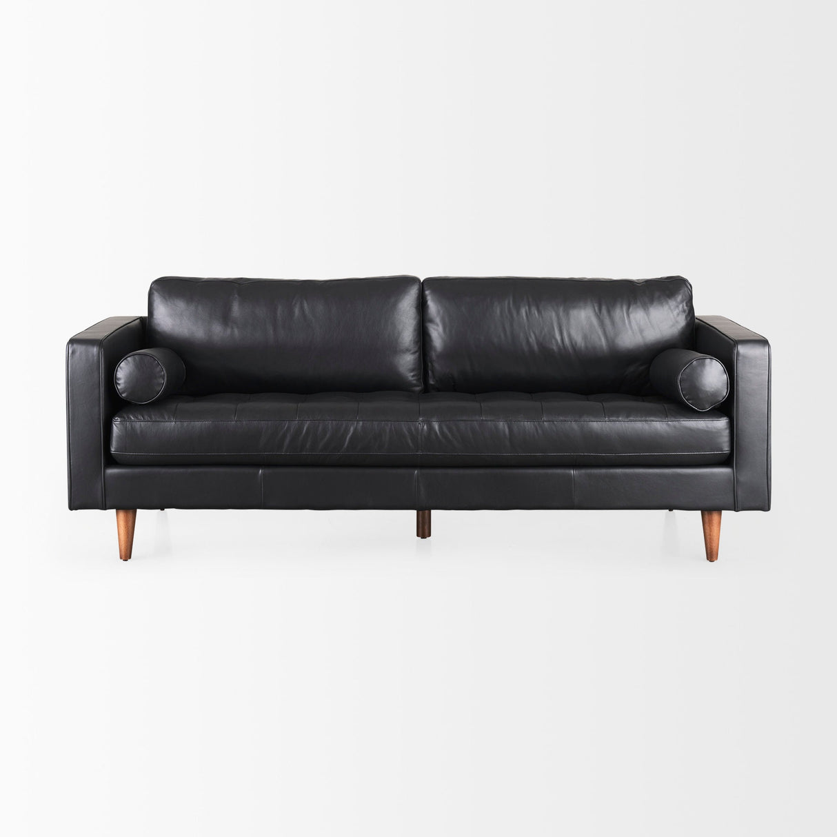 Svend 88.0L x 38.0W x 34.0H Black Leather Sofa by Mercana at Eve Furniture