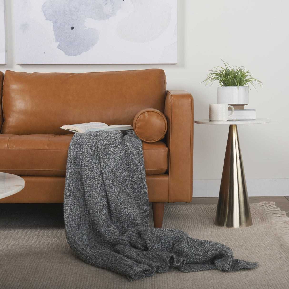 Svend 88.0L x 38.0W x 34.0H Tan Leather Sofa by Mercana at Eve Furniture