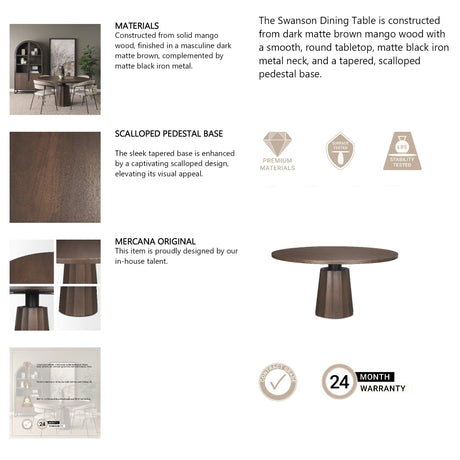Swanson Dark Brown Wood Round Pedestal Dining Table by Mercana at Eve Furniture