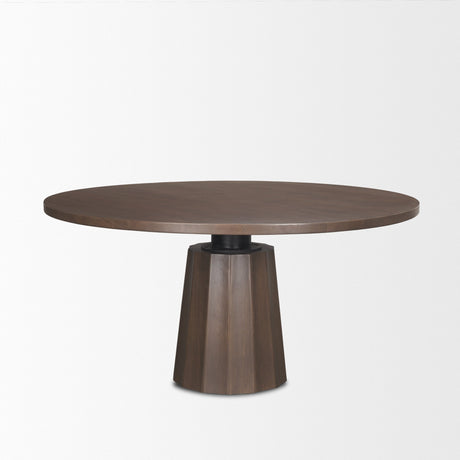 Swanson Dark Brown Wood Round Pedestal Dining Table by Mercana at Eve Furniture