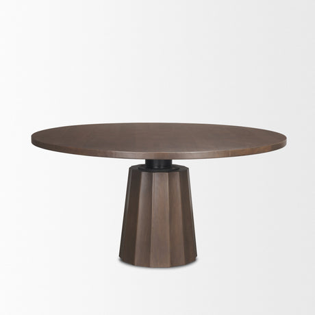 Swanson Dark Brown Wood Round Pedestal Dining Table by Mercana at Eve Furniture
