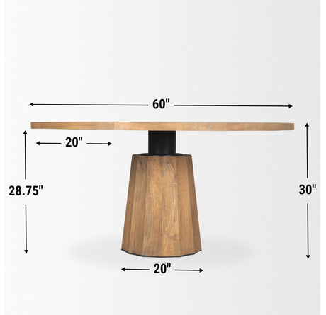 Swanson Light Brown Wood Round Pedestal Dining Table by Mercana at Eve Furniture