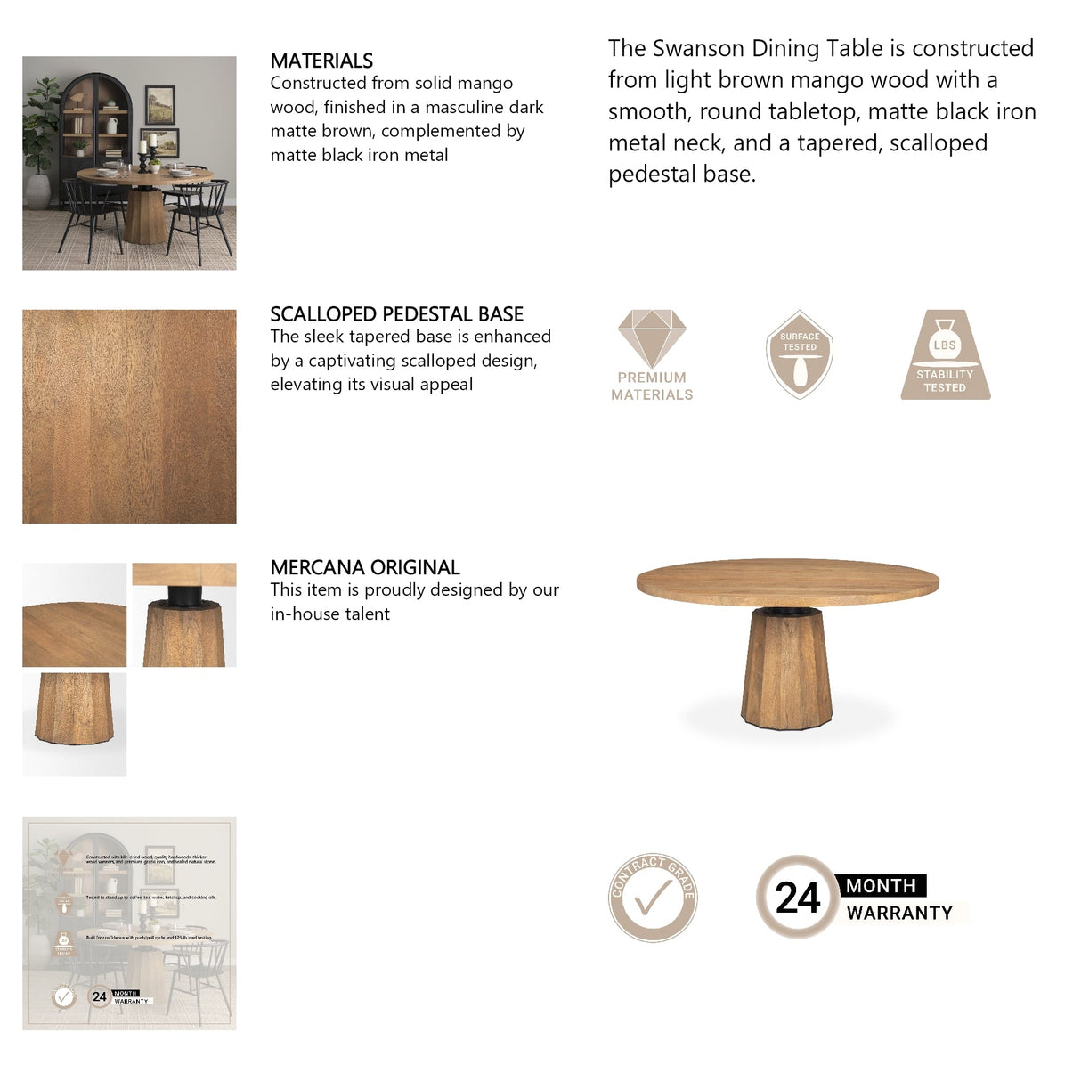 Swanson Light Brown Wood Round Pedestal Dining Table by Mercana at Eve Furniture