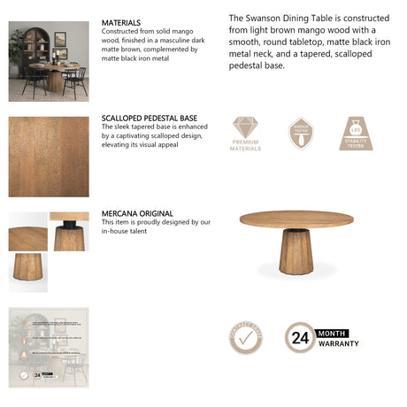 Swanson Light Brown Wood Round Pedestal Dining Table by Mercana at Eve Furniture