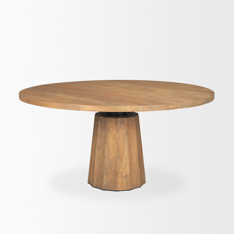 Swanson Light Brown Wood Round Pedestal Dining Table by Mercana at Eve Furniture