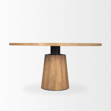 Swanson Light Brown Wood Round Pedestal Dining Table by Mercana at Eve Furniture