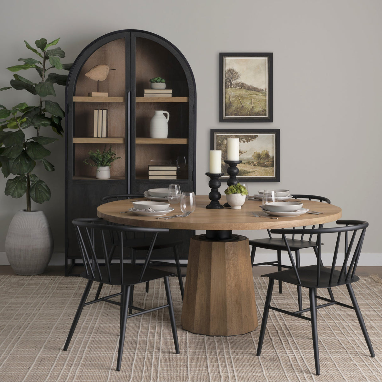 Swanson Light Brown Wood Round Pedestal Dining Table by Mercana at Eve Furniture