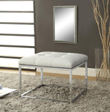 Swanson Upholstered Tufted Ottoman White and Chrome