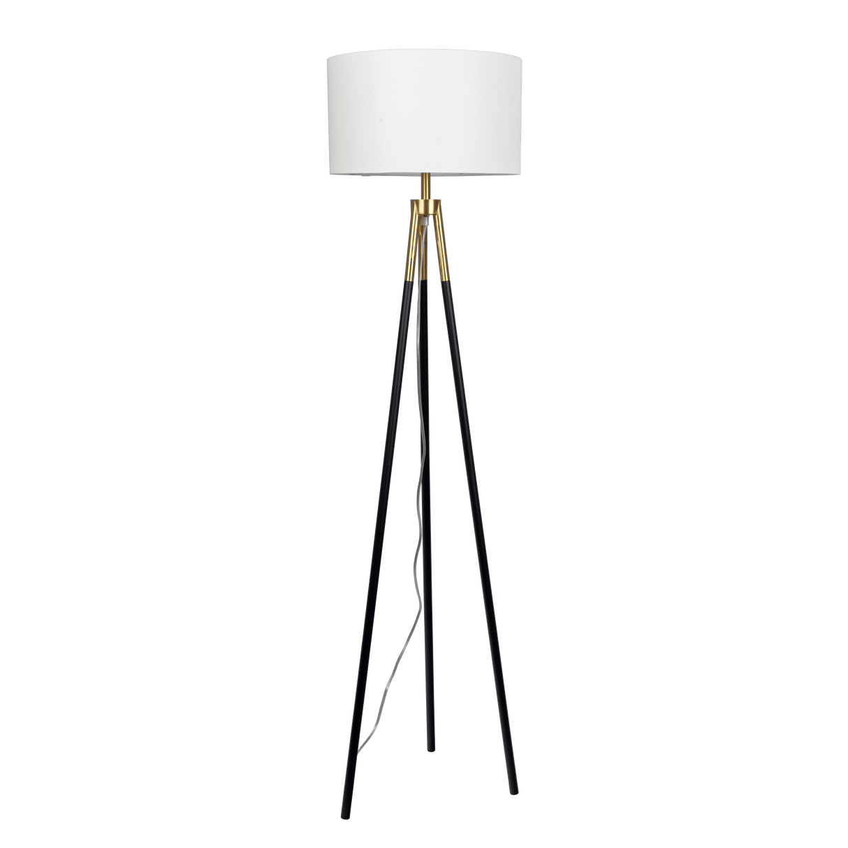 Sway Brassed Gold Floor Lamp with On/Off Switch Triple Legs White Fabric Shade