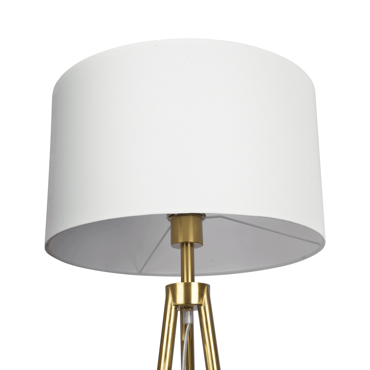 Sway Brassed Gold Floor Lamp with On/Off Switch Triple Legs White Fabric Shade