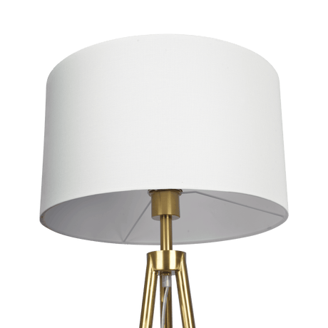 Sway Brassed Gold Floor Lamp with On/Off Switch Triple Legs White Fabric Shade