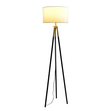 Sway Brassed Gold Floor Lamp with On/Off Switch Triple Legs White Fabric Shade by Ashcroft Furniture at Eve Furniture