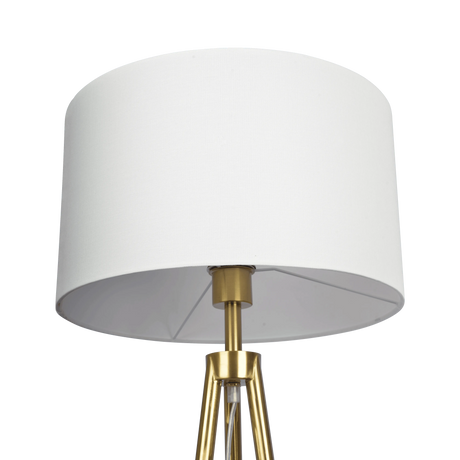 Sway Brassed Gold Floor Lamp with On/Off Switch Triple Legs White Fabric Shade by Ashcroft Furniture at Eve Furniture