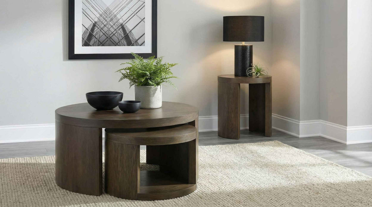 Sweeney Dark Walnut 2-piece Round Wood Occasional Nesting Table Set by Coaster at Eve Furniture