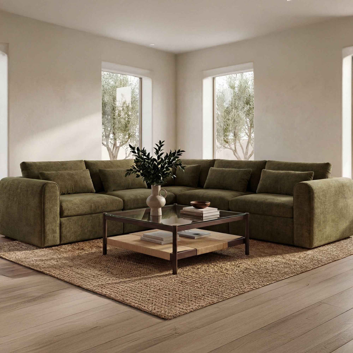 Swift Dark Green Corner Chair by Moe's Home at Eve Furniture