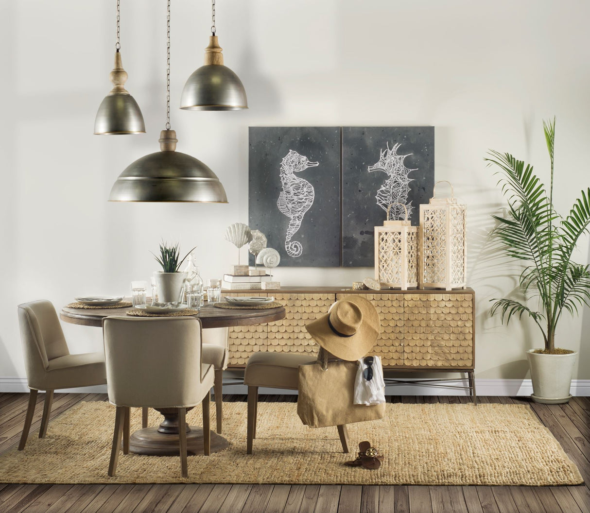 Swordfish 72L x 19W x 30.25H Two-Tone Brown Wood Cabinet Silver Metal Base 4 Cabinet Door Sideboard by Mercana at Eve Furniture