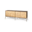 Swordfish 72L x 19W x 30.25H Two-Tone Brown Wood Cabinet Silver Metal Base 4 Cabinet Door Sideboard by Mercana at Eve Furniture