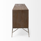Swordfish Two-Tone Brown Wood Cabinet Silver Metal Base 4 Cabinet Door Sideboard by Mercana at Eve Furniture