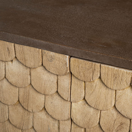 Swordfish Two-Tone Brown Wood Cabinet Silver Metal Base 4 Cabinet Door Sideboard by Mercana at Eve Furniture