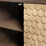 Swordfish Two-Tone Brown Wood Cabinet Silver Metal Base 4 Cabinet Door Sideboard by Mercana at Eve Furniture