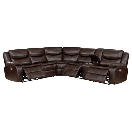 Sycamore Brown Upholstered Power Reclining Sectional by Coaster at Eve Furniture