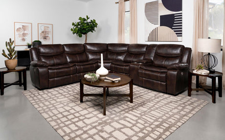 Sycamore Brown Upholstered Power Reclining Sectional by Coaster at Eve Furniture