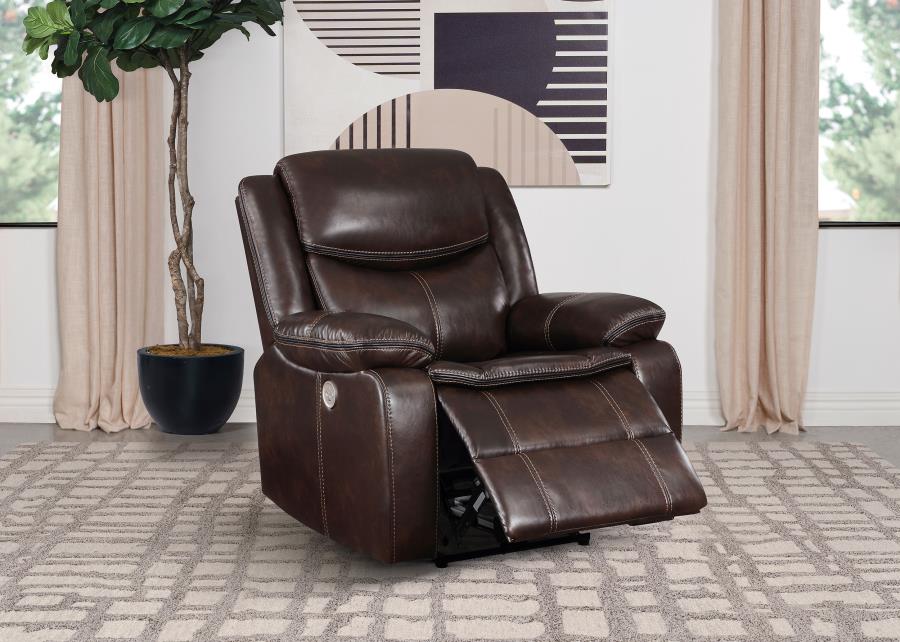 Sycamore Dark Brown Upholstered Power Recliner Chair by Coaster at Eve Furniture