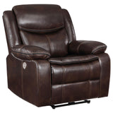 Sycamore Dark Brown Upholstered Power Recliner Chair by Coaster at Eve Furniture