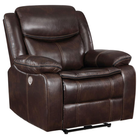 Sycamore Dark Brown Upholstered Power Recliner Chair by Coaster at Eve Furniture