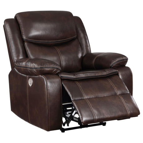 Sycamore Dark Brown Upholstered Power Recliner Chair by Coaster at Eve Furniture