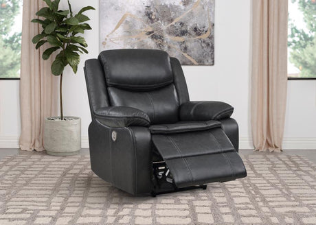 Sycamore Dark Grey Upholstered Power Recliner Chair by Coaster at Eve Furniture