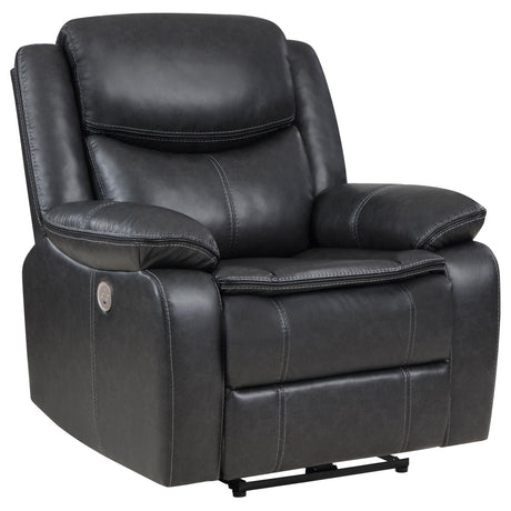 Sycamore Dark Grey Upholstered Power Recliner Chair by Coaster at Eve Furniture
