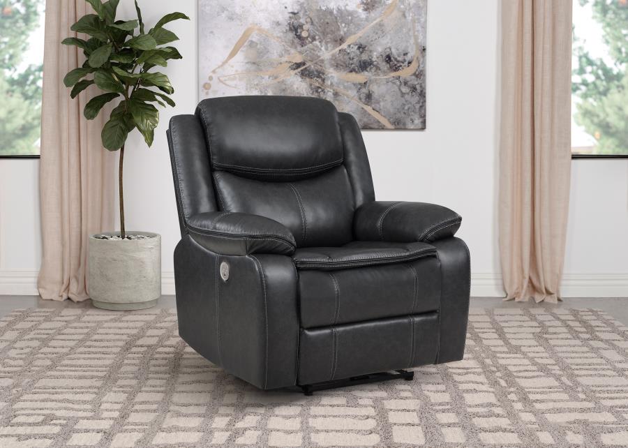 Sycamore Dark Grey Upholstered Power Recliner Chair by Coaster at Eve Furniture