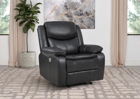 Sycamore Dark Grey Upholstered Power Recliner Chair by Coaster at Eve Furniture