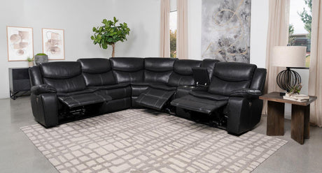 Sycamore Gray Upholstered Power Reclining Sectional by Coaster at Eve Furniture