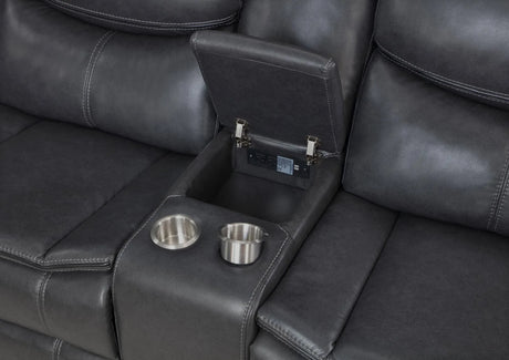 Sycamore Gray Upholstered Power Reclining Sectional by Coaster at Eve Furniture